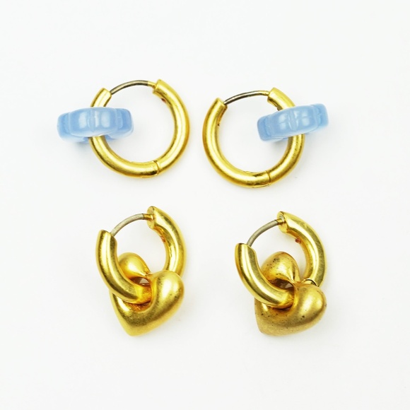 MADEWELL Puffy Heart and Disc Huggie Hoop Earrings - 2 Pairs - Picture 1 of 1
